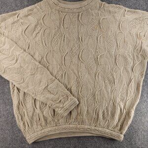 Coogi Australia Sweater Men Knit 3D Medium Oversized Beige Crew Neck Cotton